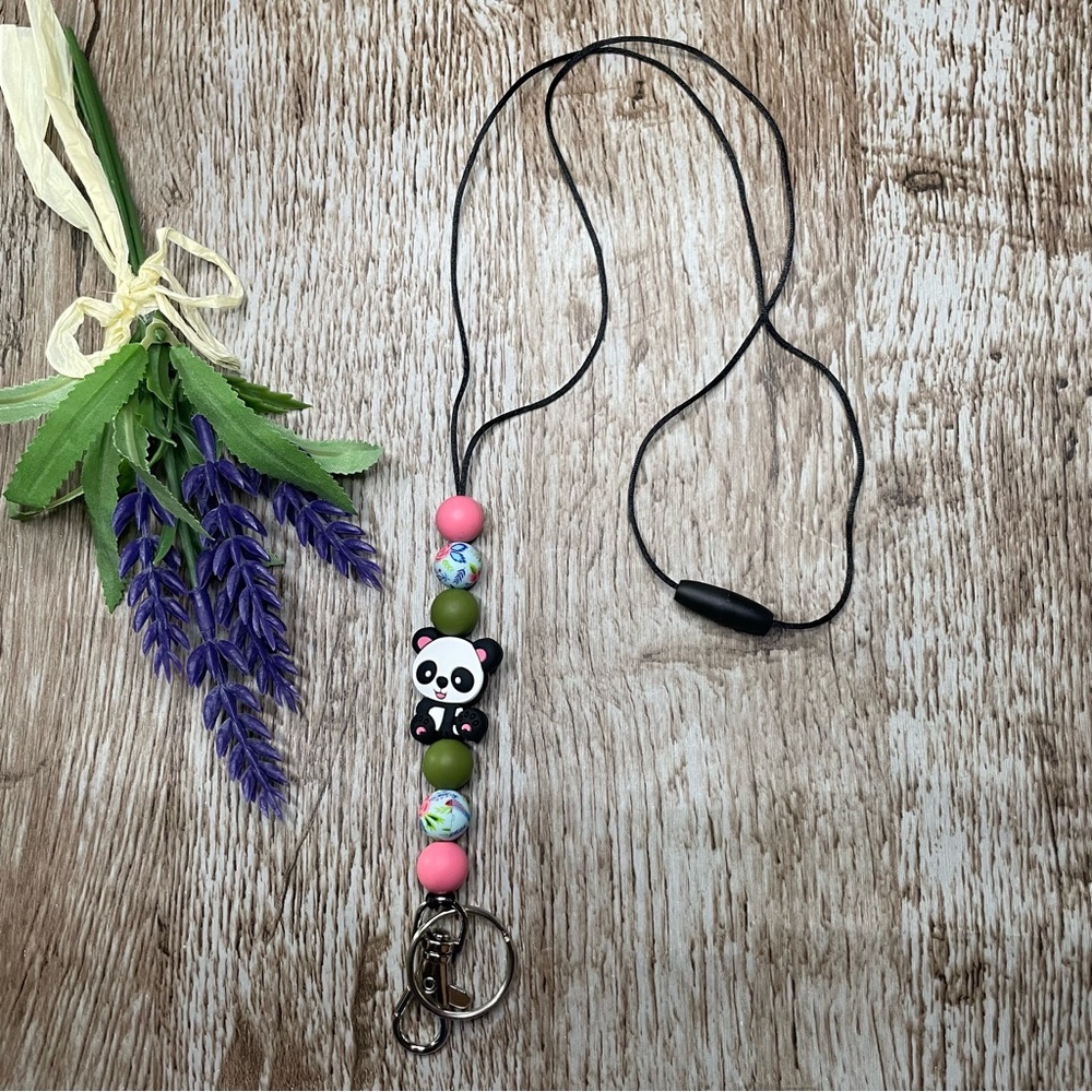 Beaded Panda Lanyard Accessories Keys ID Holder Handcrafted Office Artisan